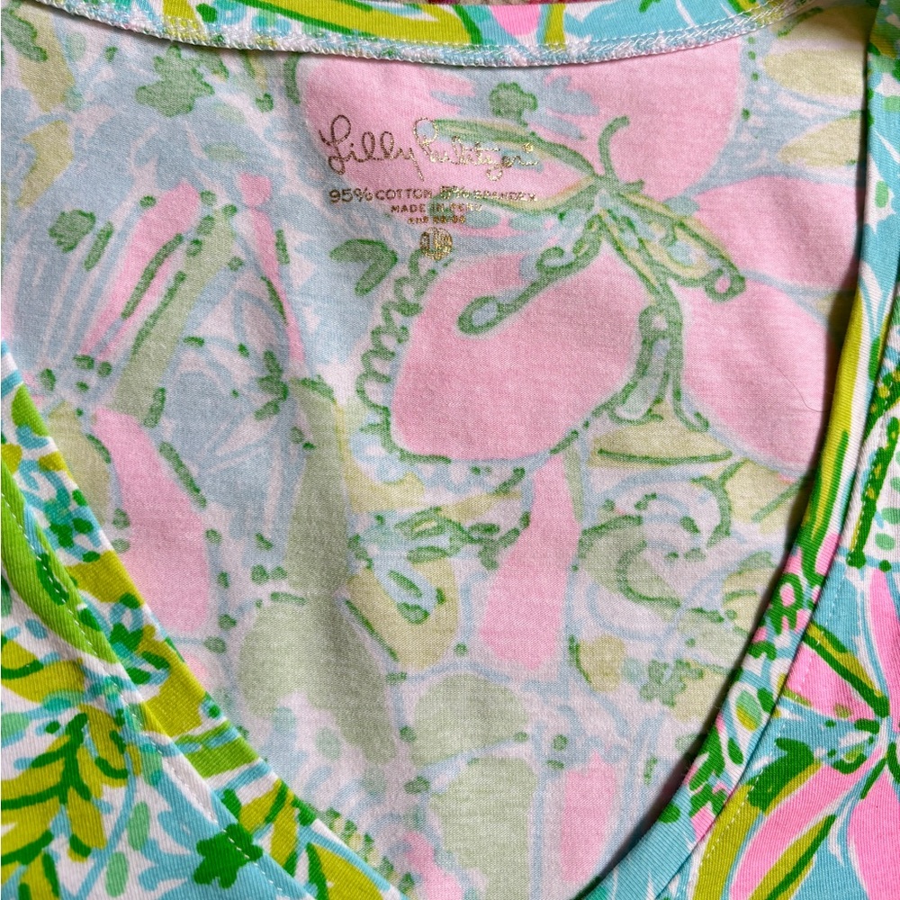 Lilly Pulitzer Pink, Green & Aqua Floral V-Neck Tee - Picture 2 of 3